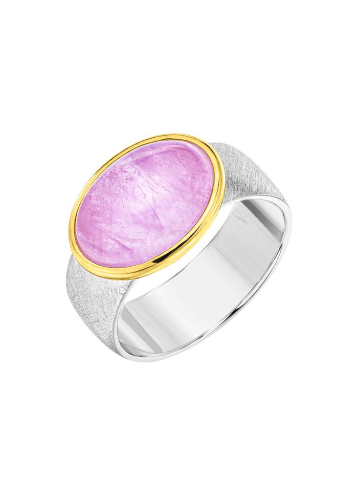 Damesring in bicolor met melkachtige kunziet 