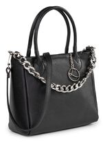 Laurina tas van generfd nappaleder met decoratieve ketting ZWART