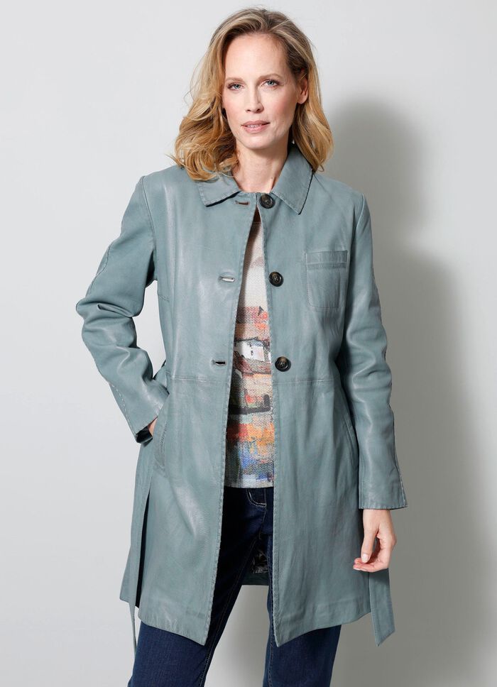 Korte leren jas met omslagkraag 