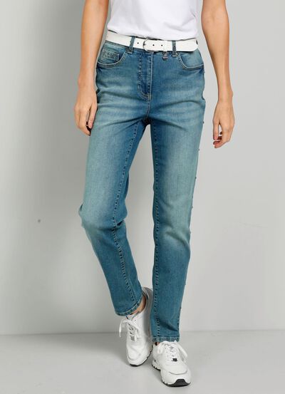Jeans met studs langs de zijnaad 