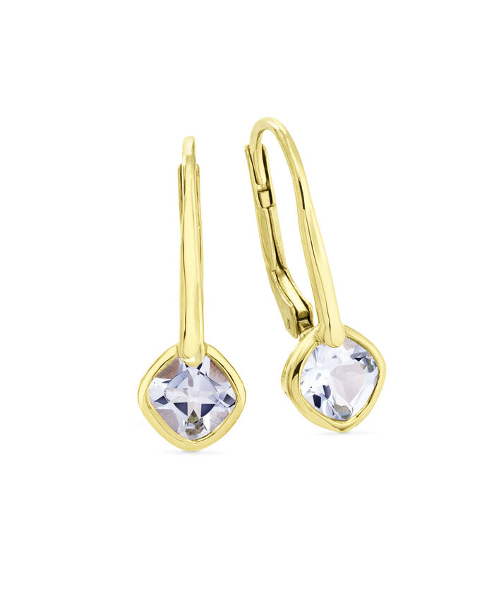 Klassieke oorbellen met ring. Blauwe topaas 