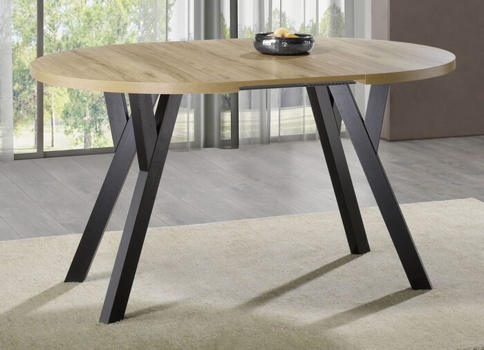 Eettafel met verlengstuk op massief beukenhouten poten 