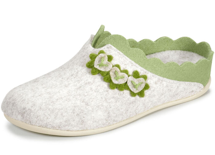 Laurina vilten pantoffels met slimme applicaties ECRU-GROEN