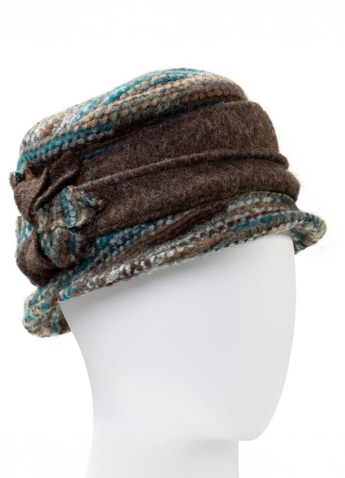Warme damesmuts met rand PETROLBRUIN