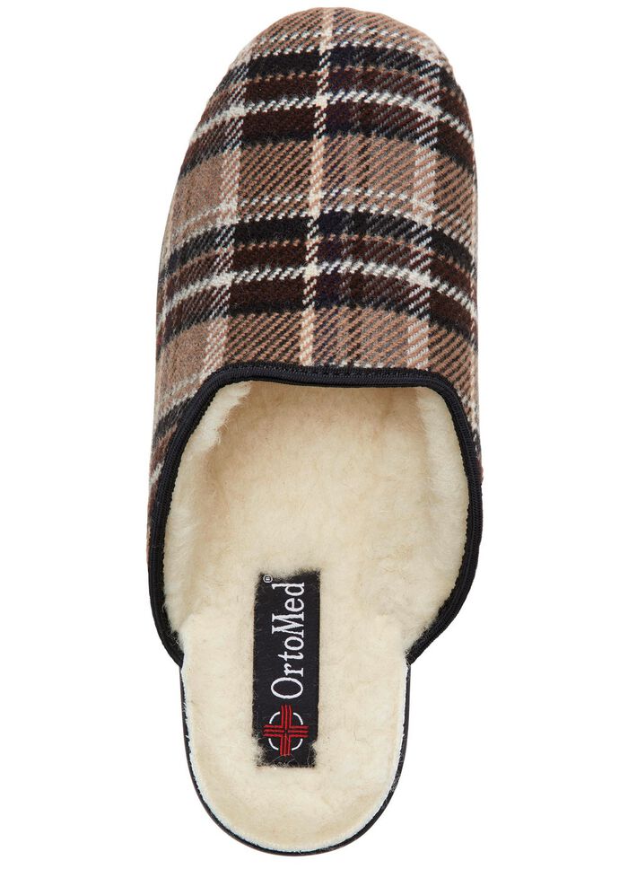 Tweepak gevoerde herenpantoffels met wol 1 X BRUIN, 1 X BLAUW