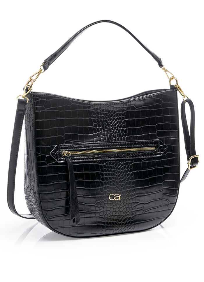Collezione Allessandro tas gemaakt van synthetisch materiaal met krokodillenreli&euml;f ZWART