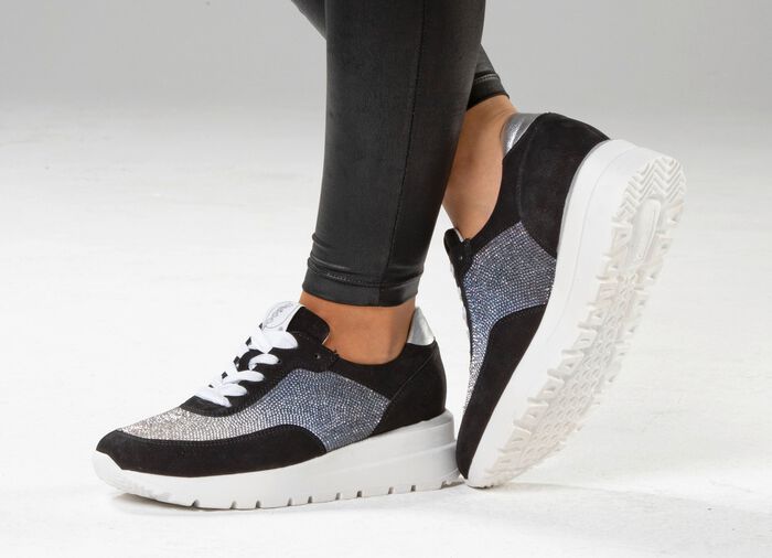 Ranger sneakers met kleurverloop, sprankelende strass steentjes ZWART-ZILVER