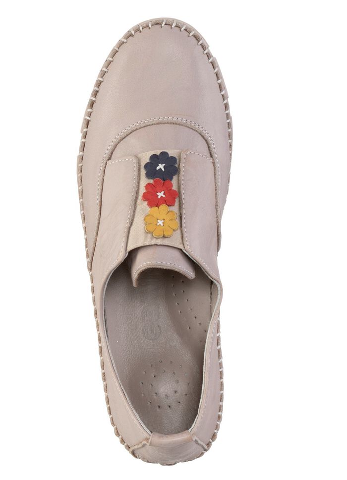 Gemini pantoffels met een subtiele kreukelstructuur en kleurrijke leren bloemen 