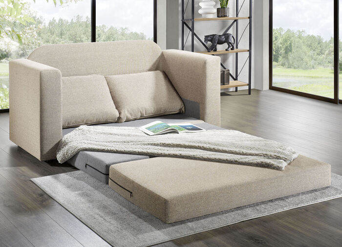 Slaapbank met 2 grote, zachte rugkussens BEIGE