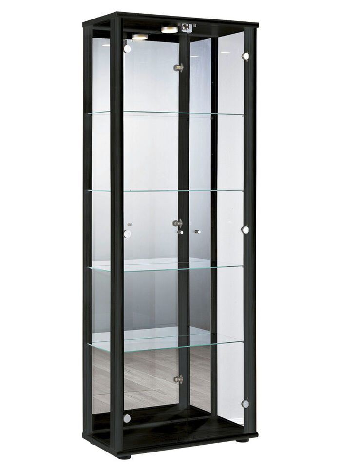 Vitrine, 2 deuren, voorzien van LED verlichting ZWART