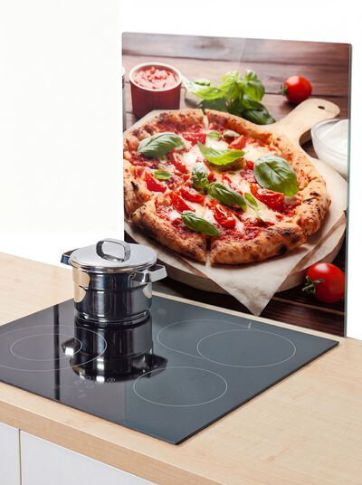 Glazen wandpaneel met pizzamotief 