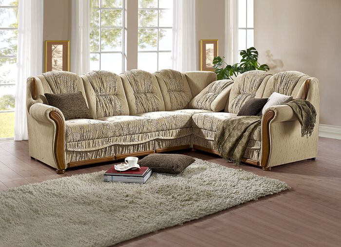 Gestoffeerde zithoek met slaapfunctie en bedlade BEIGE