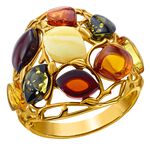 Damesring met echte kleurrijke barnsteen 