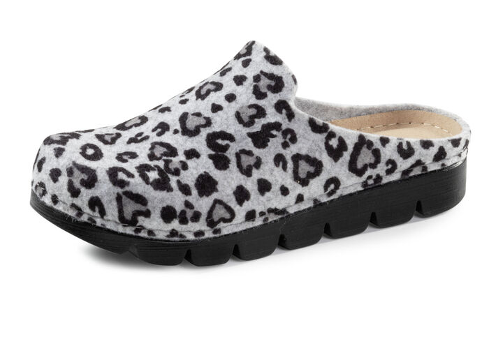 Laurina pantoffels van bedrukt vilt GRIJS-ZWART