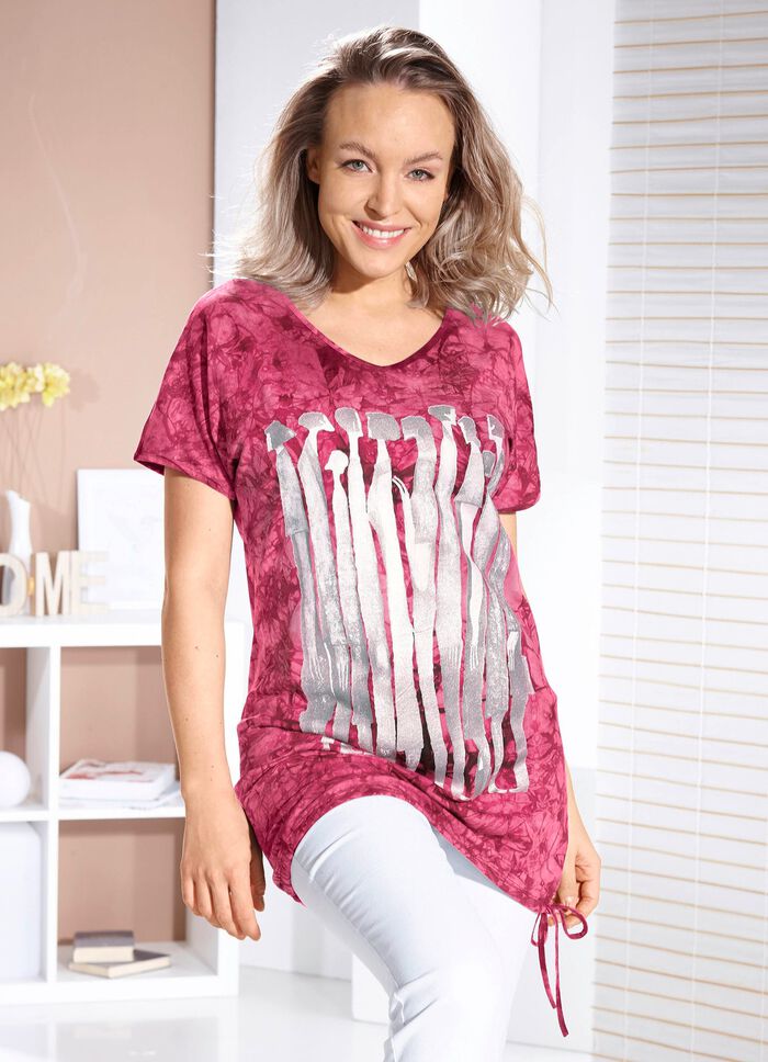 Lang shirt met contrastprint in 2 kleuren BORDEAUX BATIK