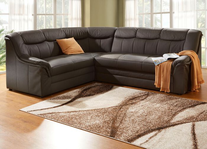 Gestoffeerde hoek met echt lederen bekleding BRUIN