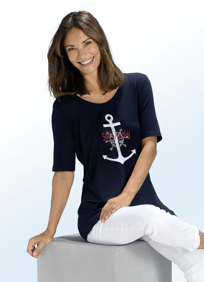Shirt met maritieme borduurapplicatie in 2 kleuren MARIENE