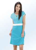 Jurk met verlaagde mouwen TURQUOISE-WIT