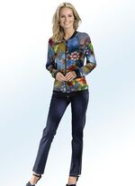 Blousejasje met schitterend gekleurde print 