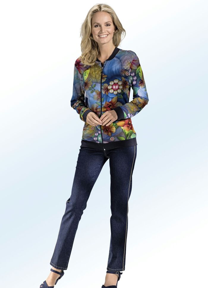 Blousejasje met schitterend gekleurde print 