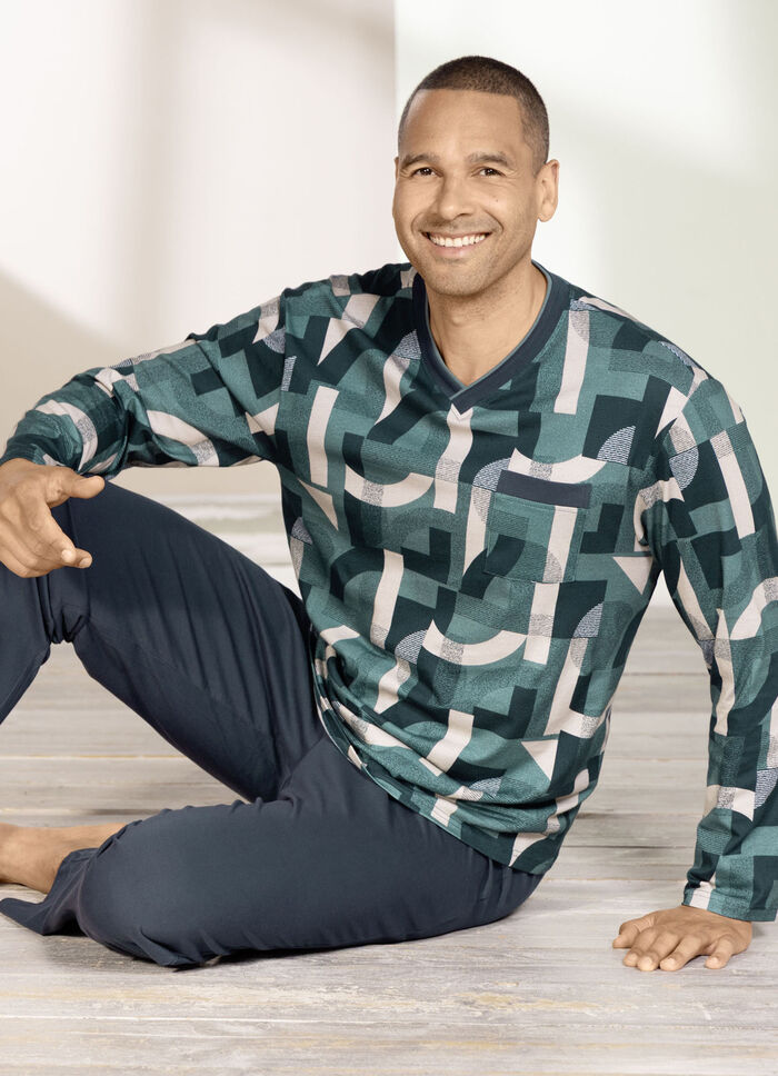 V-hals pyjama met borstzakje 