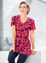 Interessant lang shirt met all-over patroon in 2 kleuren ROOD-MARINE