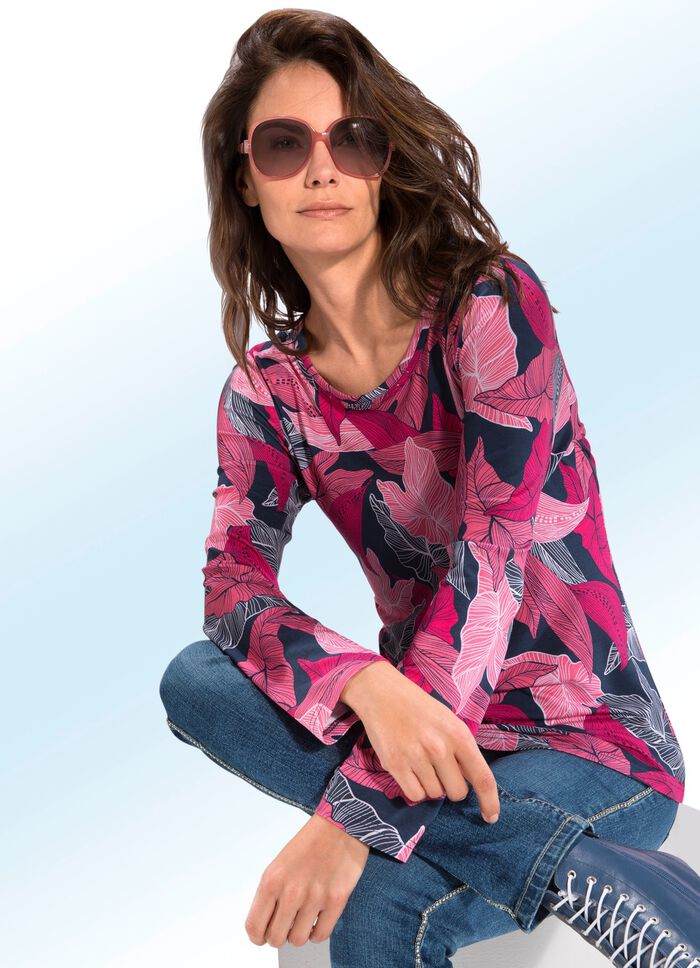 Shirt met prachtige strassversiering ROZE-MARINE-MEERKLEURIG