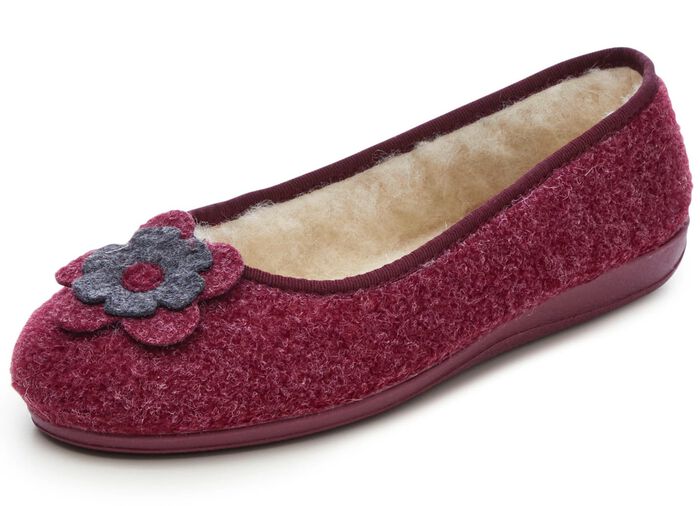 Laurina, warme damespantoffels, met scheerwol BORDEAUX