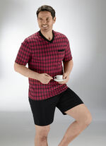 Shorty met V-hals, borstzak en ruitpatroon 