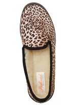 Trendy damespantoffels, breedte H, met wol BRUIN