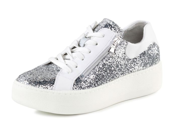 Waldl&auml;ufer sneakers met verspreide glitter en luipaardprint ZILVERWIT