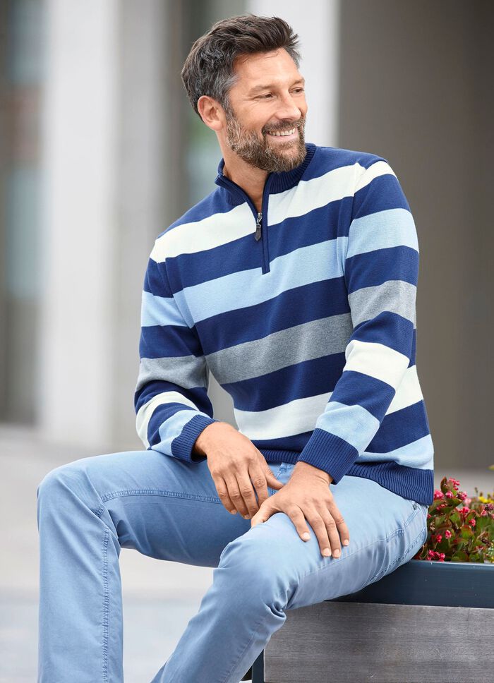 Gestreepte troyer met korte ritssluiting 