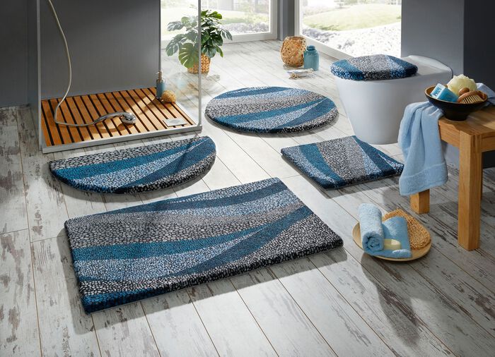 Badmat met een rijkelijk bedrukt moza&iuml;ek-golfdessin BLAUW