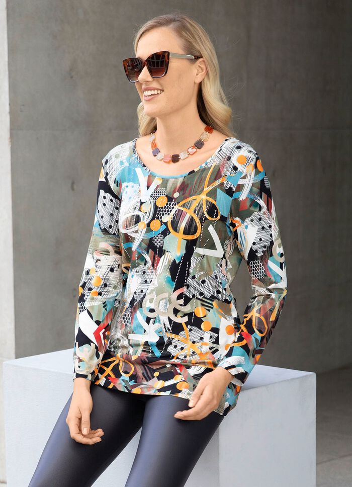 Fascinerend lang shirt met decoratieve strass steentjes 