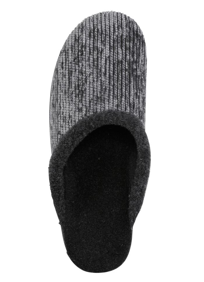 Laurina pantoffels van iriserend corduroy materiaal met vilten bies 