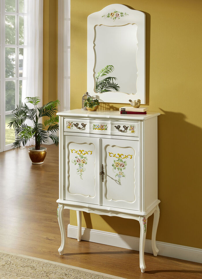 Deels massieve meubelserie met artistieke houten decoraties WIT