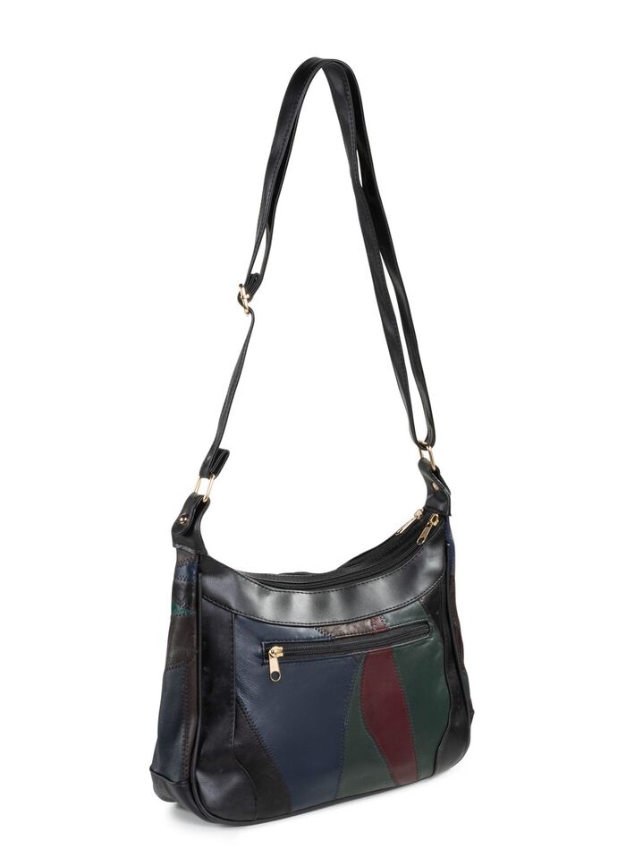 Patchworktas van nappaleer met synthetische inzetstukken 