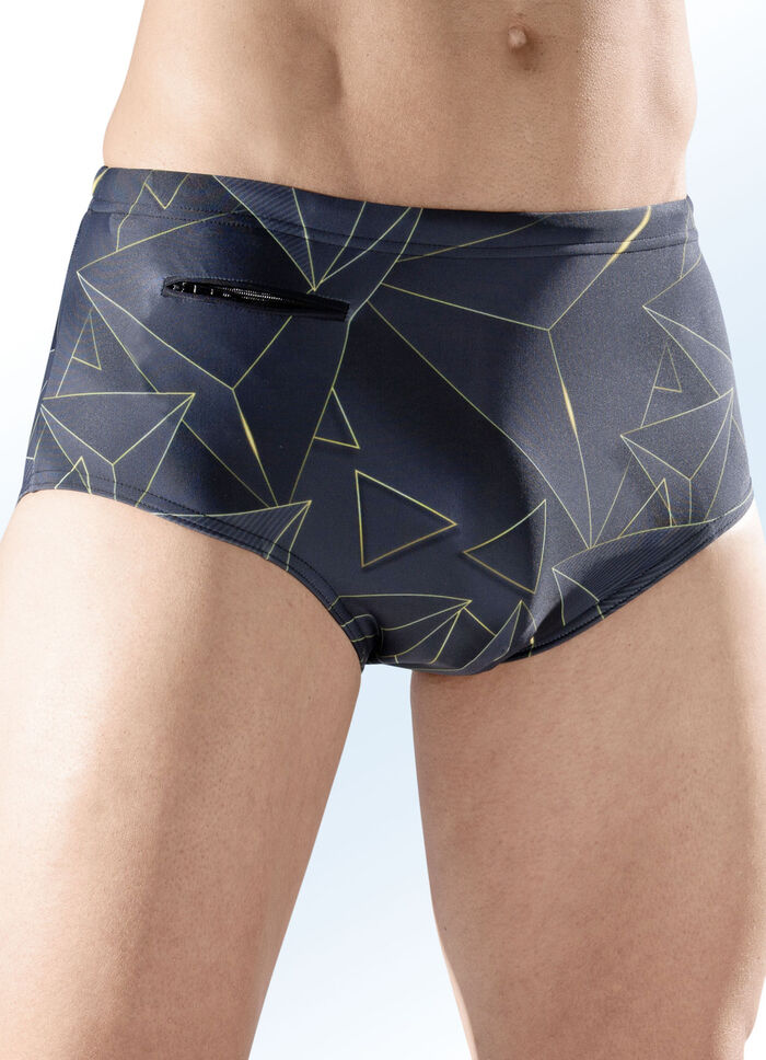 Zwembroek met hoge slipvorm en zakje met ritssluiting 