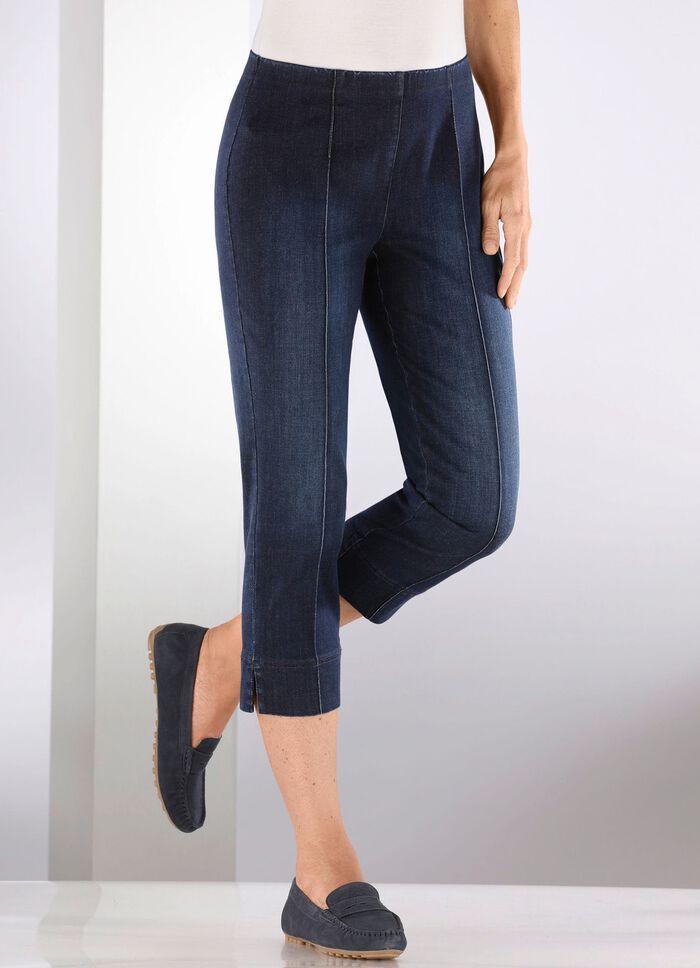 Capri-jeans met elastische plooien 