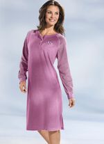 Nachthemd van badstof-stretch, lange mouwen met knoopsluiting en manchetten 