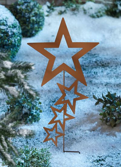 Tuinpaal sterren gemaakt van roestkleurig metaal 
