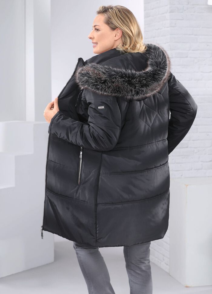 Korte jas met afneembare imitatiebontrand 