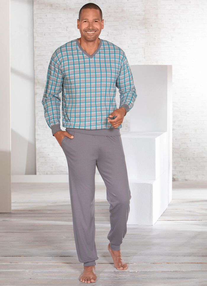 Pyjama, met V-hals en ribboorden 