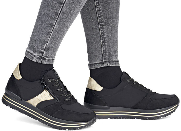 Remonte, trendy damessneakers, breedte G, met uitneembaar voetbed ZWART-GOUD