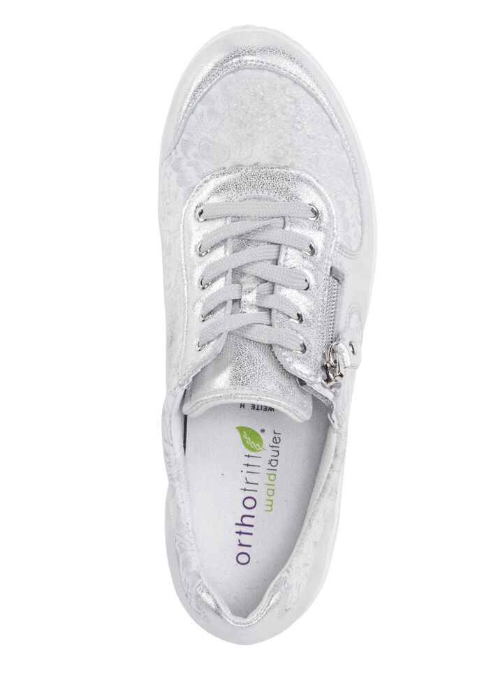 Waldläufer veterschoen van elastisch materiaal met bloemenprint ZILVERWIT