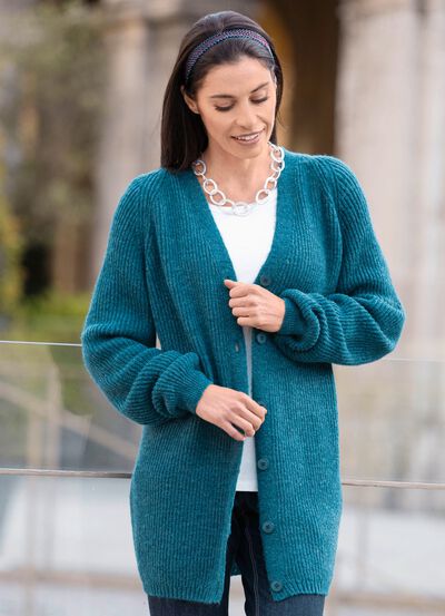 Lange cardigan met parelkwastje 