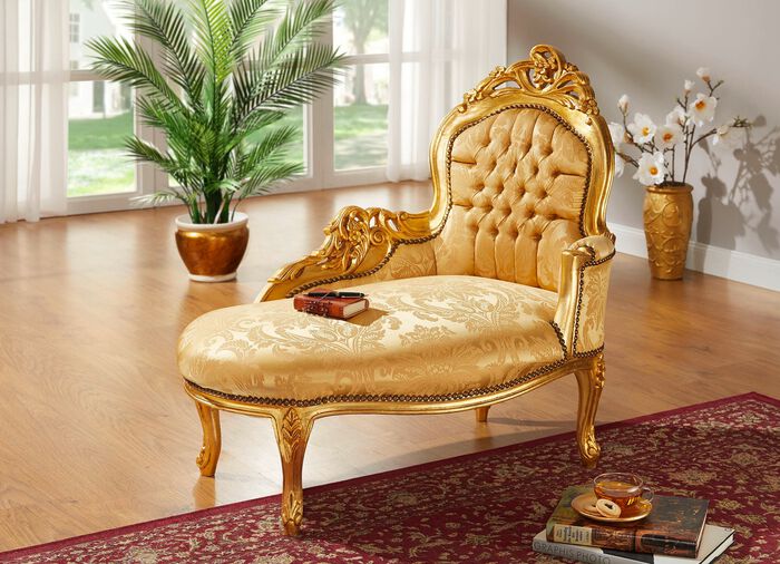 Chaise longue met massief houten frame GOUD