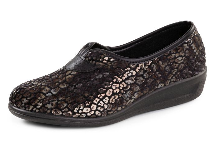 Slippers van fluweel met een print en een luipaarddessin ZWART-BRONS