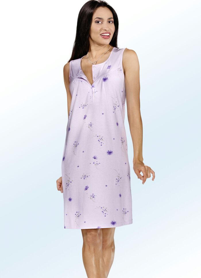 Pak van twee nachthemden met brede schouderbandjes en knopenlijst LILA/ROSÉ