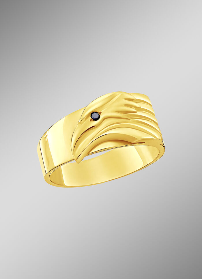 Herenring met adelaarskop en zwarte diamant 